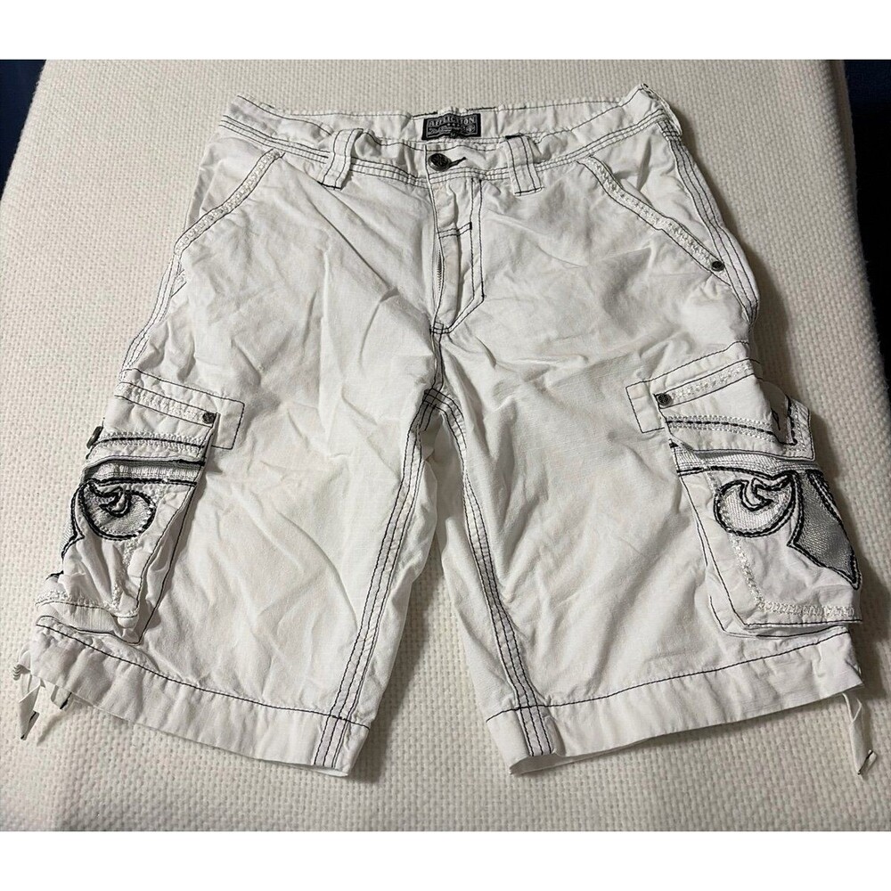 Affliction Black Premium Men’s Cargo Shorts White Embroidered Graphic Size 32